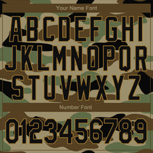 Load image into Gallery viewer, Custom Camo Black-Old Gold Jungle Camouflage 3D Bomber Full-Snap Varsity Letterman Salute To Service Jacket