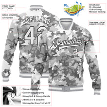 Load image into Gallery viewer, Custom Camo White-Steel Gray Snow Camouflage 3D Bomber Full-Snap Varsity Letterman Salute To Service Jacket