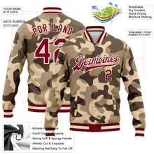 Load image into Gallery viewer, Custom Camo Maroon-Cream Desert Camouflage 3D Bomber Full-Snap Varsity Letterman Salute To Service Jacket