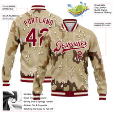 Load image into Gallery viewer, Custom Camo Maroon-Cream Desert Camouflage 3D Bomber Full-Snap Varsity Letterman Salute To Service Jacket