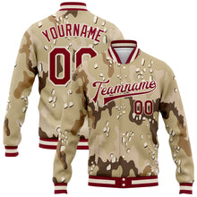Load image into Gallery viewer, Custom Camo Maroon-Cream Desert Camouflage 3D Bomber Full-Snap Varsity Letterman Salute To Service Jacket