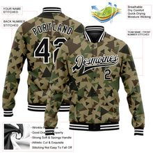 Load image into Gallery viewer, Custom Camo Black-White Geometric Camouflage 3D Bomber Full-Snap Varsity Letterman Salute To Service Jacket
