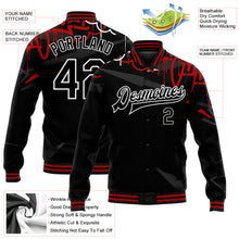 Load image into Gallery viewer, Custom Graffiti Pattern Black-Red Dark Abstract Urban Street Art 3D Bomber Full-Snap Varsity Letterman Jacket