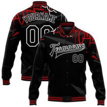 Load image into Gallery viewer, Custom Graffiti Pattern Black-Red Dark Abstract Urban Street Art 3D Bomber Full-Snap Varsity Letterman Jacket