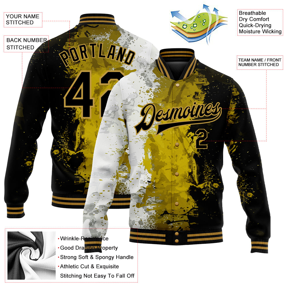 Custom Midnight Green Gold-Cream Stripe Graffiti Pattern Varsity Full-Snap Jacket main image 0