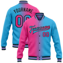 Load image into Gallery viewer, Custom Sky Blue Pink-Black Bomber Full-Snap Varsity Letterman Gradient Fashion Jacket