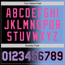 Load image into Gallery viewer, Custom Black Light Blue-Pink Bomber Full-Snap Varsity Letterman Gradient Fashion Jacket
