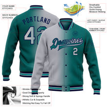 Load image into Gallery viewer, Custom Teal Gray-Navy Bomber Full-Snap Varsity Letterman Gradient Fashion Jacket