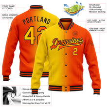 Load image into Gallery viewer, Custom Orange Yellow-Black Bomber Full-Snap Varsity Letterman Gradient Fashion Jacket