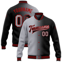 Load image into Gallery viewer, Custom Black Gray-Red Bomber Full-Snap Varsity Letterman Gradient Fashion Jacket