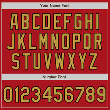 Load image into Gallery viewer, Custom Red Old Gold-Black Bomber Full-Snap Varsity Letterman Two Tone Jacket