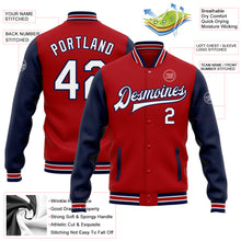 Load image into Gallery viewer, Custom Red White-Navy Bomber Full-Snap Varsity Letterman Two Tone Jacket