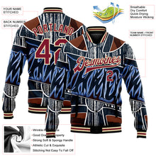 Load image into Gallery viewer, Custom Graffiti Pattern Crimson-City Cream Chrome Heart 3D Bomber Full-Snap Varsity Letterman Jacket
