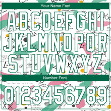 Load image into Gallery viewer, Custom Graffiti Pattern White-Kelly Green Grunge Art 3D Bomber Full-Snap Varsity Letterman Jacket