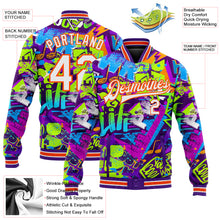 Load image into Gallery viewer, Custom Graffiti Pattern Orange-White Grunge Street Art 3D Bomber Full-Snap Varsity Letterman Jacket