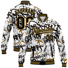 Load image into Gallery viewer, Custom Graffiti Pattern Black-Old Gold Grunge Urban Street Art 3D Bomber Full-Snap Varsity Letterman Jacket