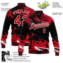Load image into Gallery viewer, Custom Graffiti Pattern Red-White Dark Black Abstract Urban Street Art 3D Bomber Full-Snap Varsity Letterman Jacket