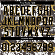 Load image into Gallery viewer, Custom Graffiti Pattern Black-Old Gold Grunge Urban Street And Old School Art 3D Bomber Full-Snap Varsity Letterman Jacket