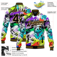 Load image into Gallery viewer, Custom Graffiti Pattern Black-Old Gold Grunge Urban Street Art 3D Bomber Full-Snap Varsity Letterman Jacket