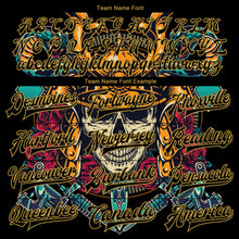 Load image into Gallery viewer, Custom Black Old Gold Skull Fashion 3D Bomber Full-Snap Varsity Letterman Jacket