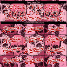 Load image into Gallery viewer, Custom Pink Red-White Skull With Heart Shaped Eyes 3D Bomber Full-Snap Varsity Letterman Jacket