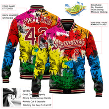 Load image into Gallery viewer, Custom Black Crimson-City Cream Skull Fashion 3D Bomber Full-Snap Varsity Letterman Jacket
