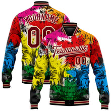 Load image into Gallery viewer, Custom Black Crimson-City Cream Skull Fashion 3D Bomber Full-Snap Varsity Letterman Jacket