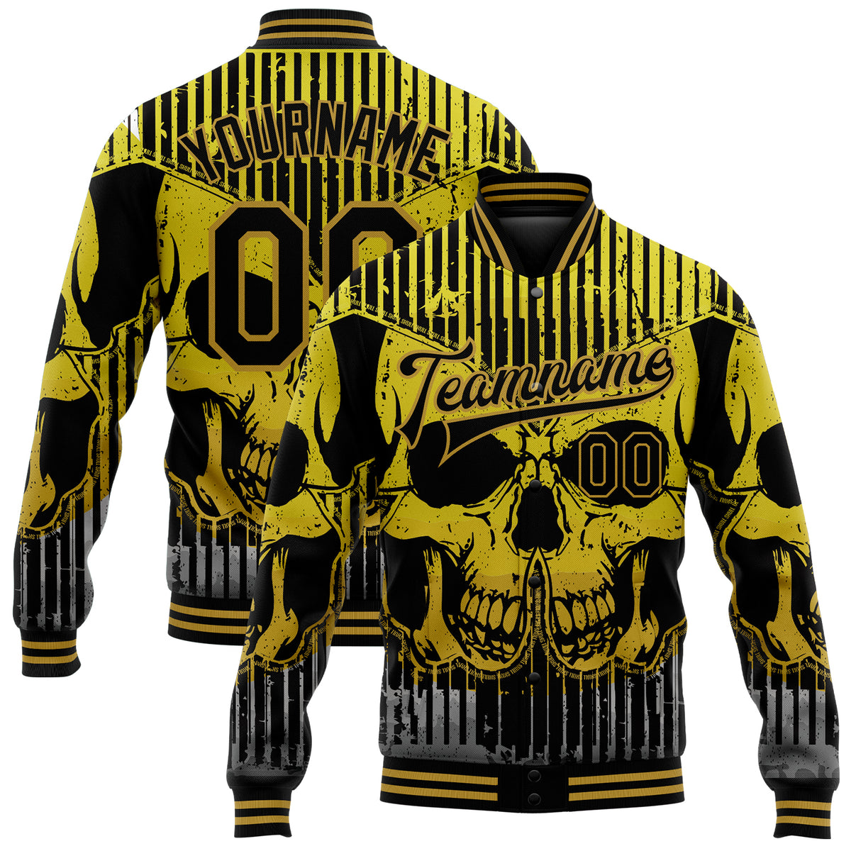 Custom Gold 3D Flame Varsity Full-Zip Letterman Bomber Jacket