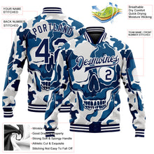 Load image into Gallery viewer, Custom Camo Navy-White Skull Fashion 3D Bomber Full-Snap Varsity Letterman Salute To Service Jacket