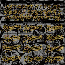 Load image into Gallery viewer, Custom Black Old Gold Skull Fashion 3D Bomber Full-Snap Varsity Letterman Jacket