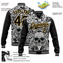Load image into Gallery viewer, Custom Gray Black-Old Gold Skull With Feather 3D Bomber Full-Snap Varsity Letterman Two Tone Jacket