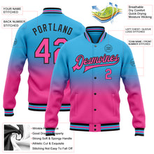 Load image into Gallery viewer, Custom Sky Blue Pink-Black Bomber Full-Snap Varsity Letterman Fade Fashion Jacket