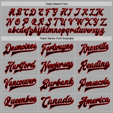 Load image into Gallery viewer, Custom Gray Black-Red Bomber Full-Snap Varsity Letterman Two Tone Jacket