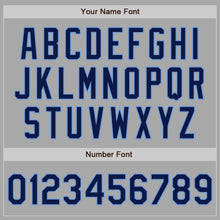Load image into Gallery viewer, Custom Gray Navy-Light Blue Bomber Full-Snap Varsity Letterman Two Tone Jacket