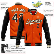 Load image into Gallery viewer, Custom Orange Black-Cream Bomber Full-Snap Varsity Letterman Two Tone Jacket