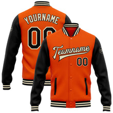 Load image into Gallery viewer, Custom Orange Black-Cream Bomber Full-Snap Varsity Letterman Two Tone Jacket