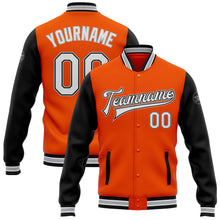 Load image into Gallery viewer, Custom Orange White Black-Gray Bomber Full-Snap Varsity Letterman Two Tone Jacket