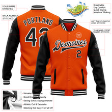 Load image into Gallery viewer, Custom Orange Black-White Bomber Full-Snap Varsity Letterman Two Tone Jacket