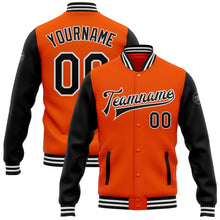 Load image into Gallery viewer, Custom Orange Black-White Bomber Full-Snap Varsity Letterman Two Tone Jacket