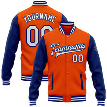 Load image into Gallery viewer, Custom Orange White-Royal Bomber Full-Snap Varsity Letterman Two Tone Jacket