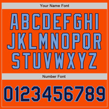 Load image into Gallery viewer, Custom Orange Navy-Light Blue Bomber Full-Snap Varsity Letterman Two Tone Jacket