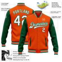 Load image into Gallery viewer, Custom Orange White-Kelly Green Bomber Full-Snap Varsity Letterman Two Tone Jacket