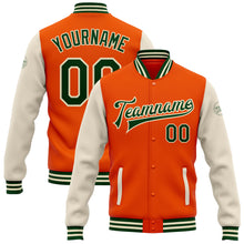 Load image into Gallery viewer, Custom Orange Green-Cream Bomber Full-Snap Varsity Letterman Two Tone Jacket