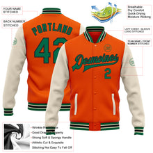 Load image into Gallery viewer, Custom Orange Kelly Green Black-Cream Bomber Full-Snap Varsity Letterman Two Tone Jacket