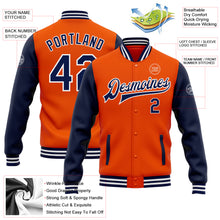 Load image into Gallery viewer, Custom Orange Navy-White Bomber Full-Snap Varsity Letterman Two Tone Jacket