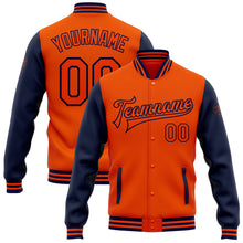Load image into Gallery viewer, Custom Orange Navy Bomber Full-Snap Varsity Letterman Two Tone Jacket