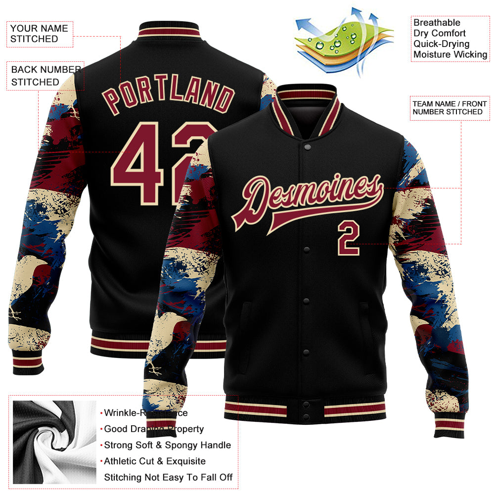 Custom Cream Cream Varsity Full-Snap Blade Pattern Raglan Sleeves Letterman Baseball Jacket