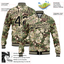 Load image into Gallery viewer, Custom Camo Black-Cream Hawaii Palm Leaves 3D Bomber Full-Snap Varsity Letterman Salute To Service Jacket