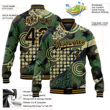 Load image into Gallery viewer, Custom Camo Black-Old Gold Dots And Geometric Figures 3D Pattern Design Bomber Full-Snap Varsity Letterman Salute To Service Jacket