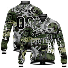 Load image into Gallery viewer, Custom Camo Black-White Football 3D Pattern Design Bomber Full-Snap Varsity Letterman Salute To Service Jacket